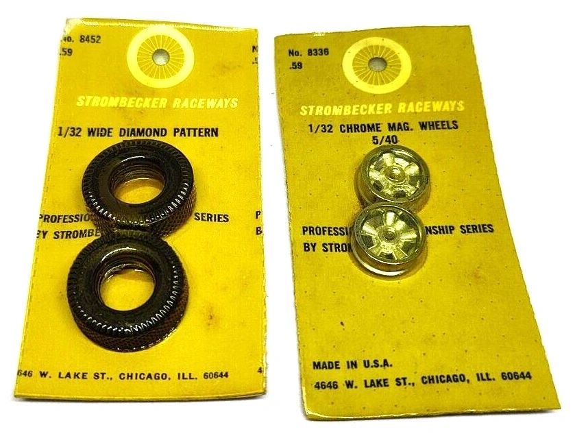 Wheels, Strombecker vintage wheels #8336 & #8452 Diamond tires. 1" dia. X 5/16" wide.