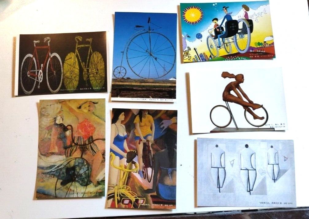 Japanese bicycle art postcards. Original printed early 1980's