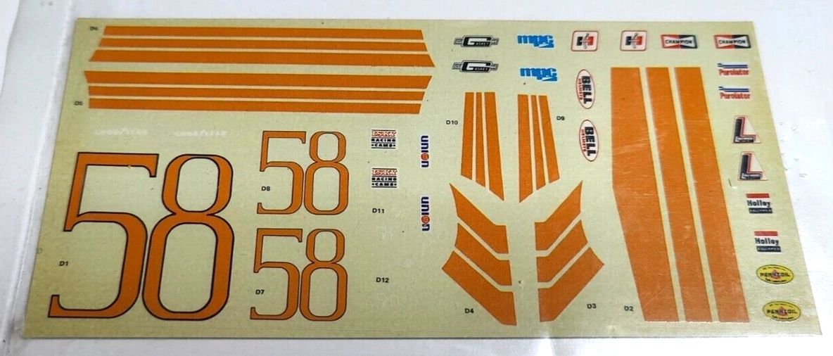 Decals, 1/24 scale waterslide decals MPC #58 Buick Regal Stock car