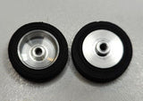 Wheels, 1960's vintage. 24mm dia. x 5.5mm wide. 15/16" X 7/32" 5-40 threaded axle.