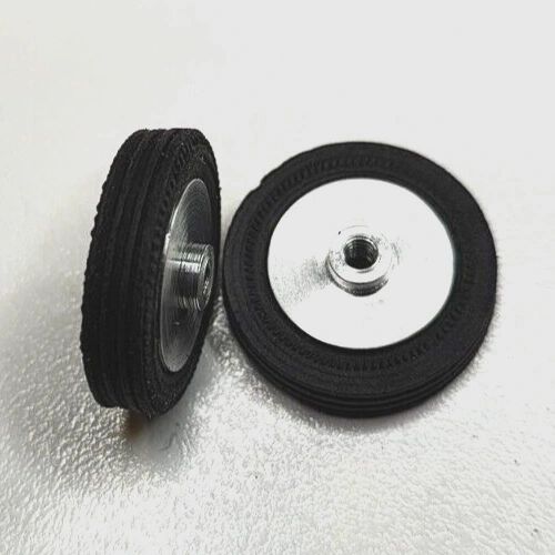 Wheels, 1960's vintage. 24mm dia. x 5.5mm wide. 15/16" X 7/32" 5-40 threaded axle.