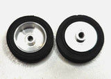 Wheels, 1960's vintage. 24mm dia. x 5.5mm wide. 15/16" X 7/32" 5-40 threaded axle.