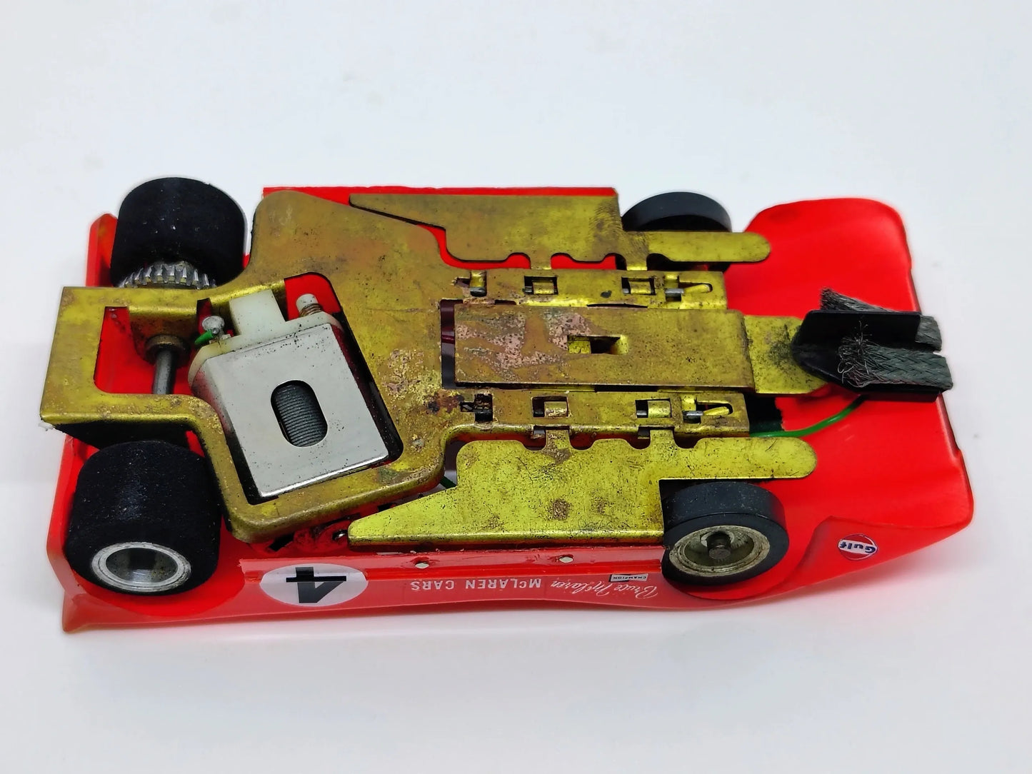 1970 Dynamic anglewinder brass chassis custom 1/32 scale McLaren M8A slot car.
