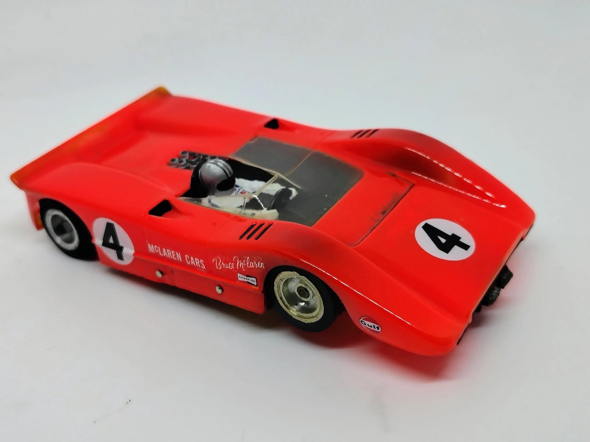 1970 Dynamic anglewinder brass chassis custom 1/32 scale McLaren M8A slot car.