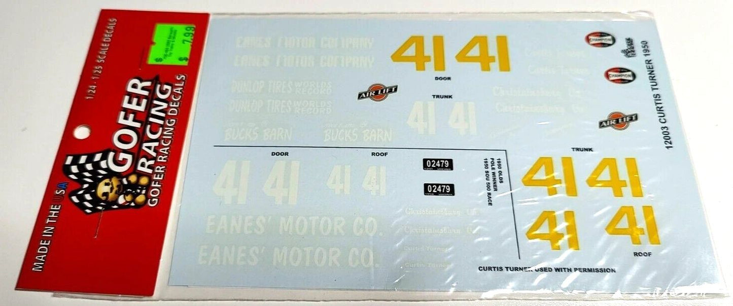 1/24 scale waterslide decals. Curtis Turner 1950 Olds