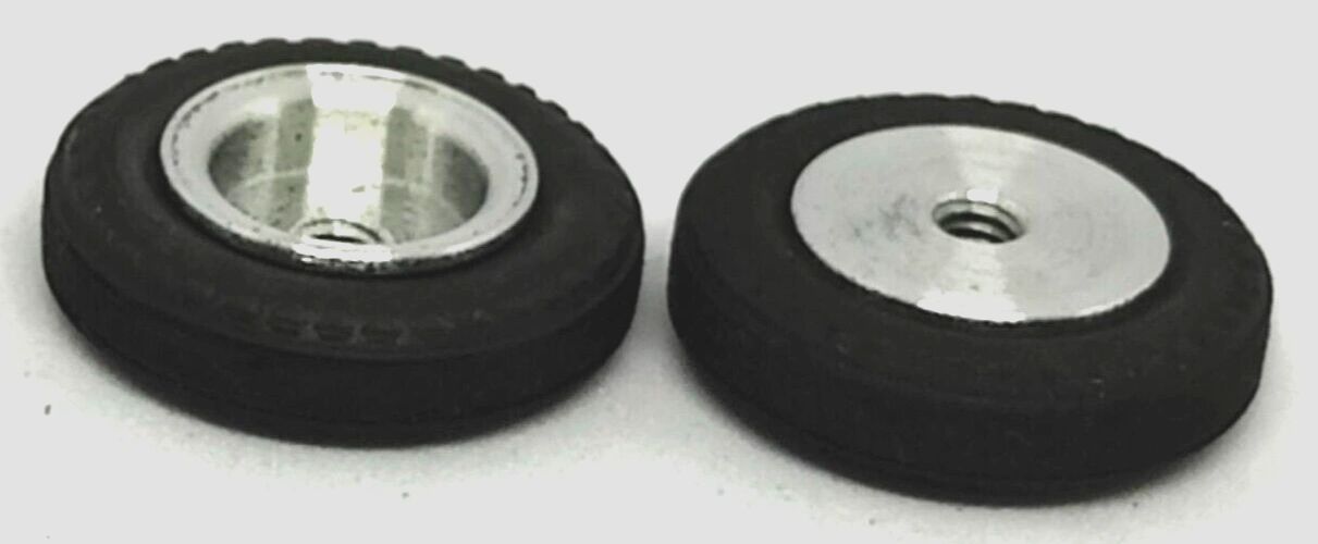 Wheels, vintage. 21mm dia. x 5.75mm wide. 13/16" X 3/16" 5-40 threaded axle.