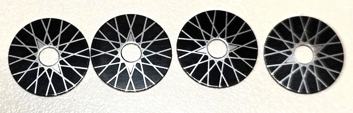Wheel inserts, vintage VIP aluminum Spoke 1/2" OD .1/8"ID Set of four.
